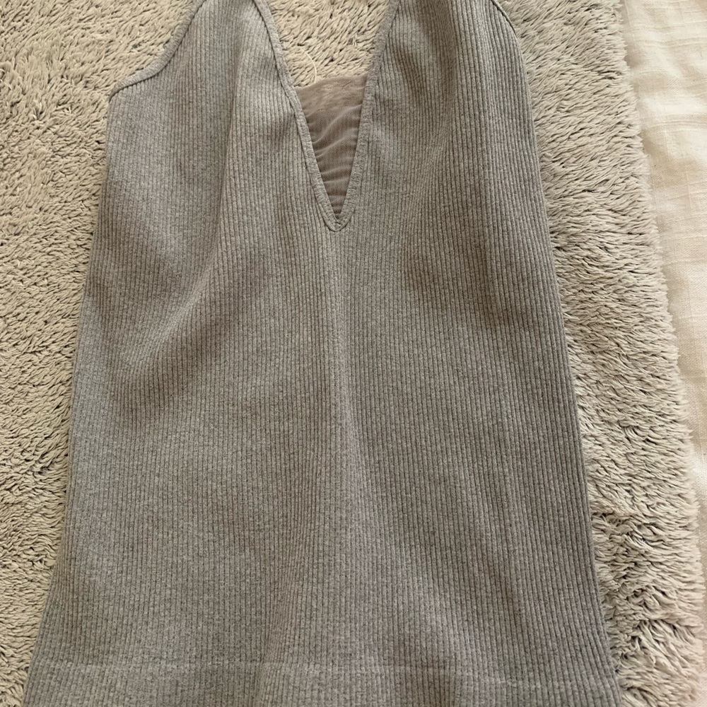 Free People Gray Tank Top With Mesh Detail